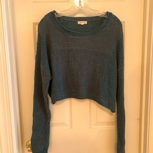 Dark green textured knit crop sweater